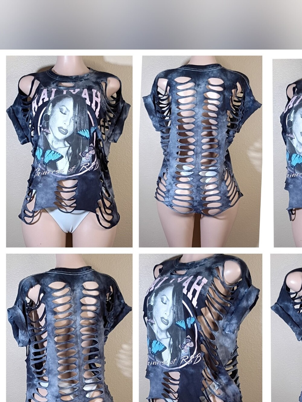 Aaliyah Tie Dye Custom Distressed  Cutout Tee